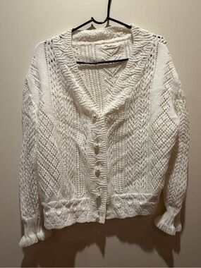 YesStyle Cream Cable Knit Shawl Collar Cardigan
